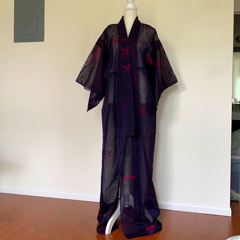 Brand New Beautiful Dark Purple Dark Pink Kimono made of Organza Material